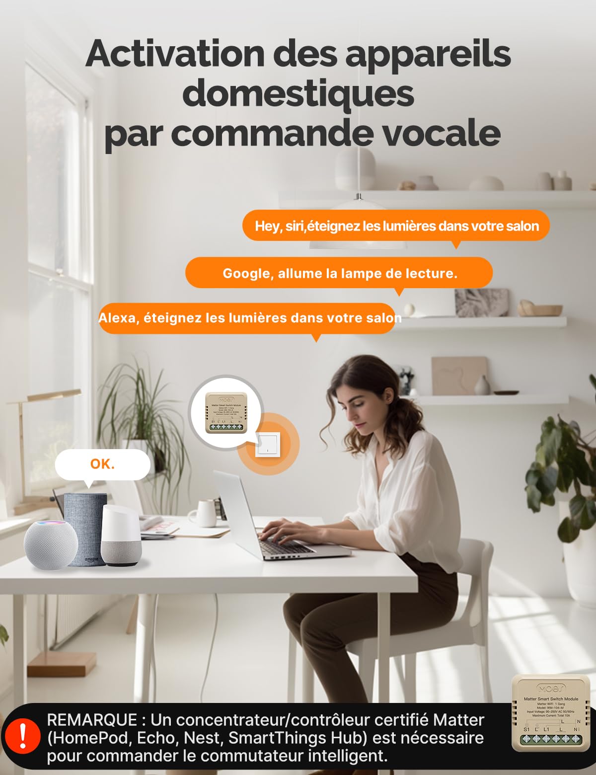 MOES Interrupteur Intelligent Matter WiFi Module DIY | Relais 10A, nécessite fil neutre, programmation allumage/extinction, compatible Alexa/Apple/Google