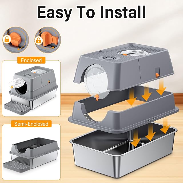 Foto 5 de 7 de Caja de Arena Cerrada Extragrande,Arena para Gatos de Acero Inoxidable con Cubierto,Arenero Gato Grande…