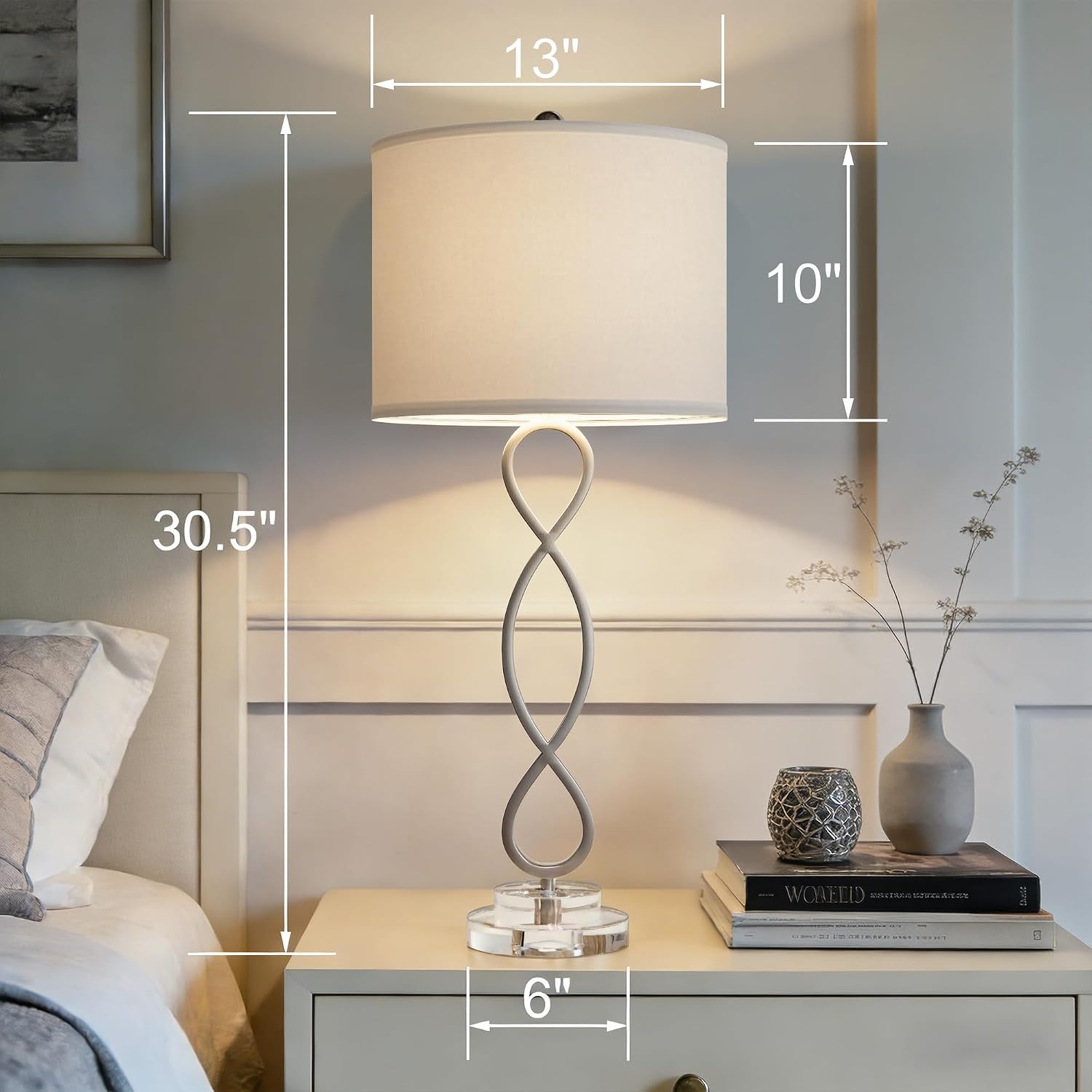 Maxax 30" Brushed Nickel Buffet Table Lamps for Bedroom Set of 2, Modern Bedside Lamp for Living Room with Crystal Base, Tall Crystal Buffet Lamp for Dinning Room End Table Lamp for Nightstand Office