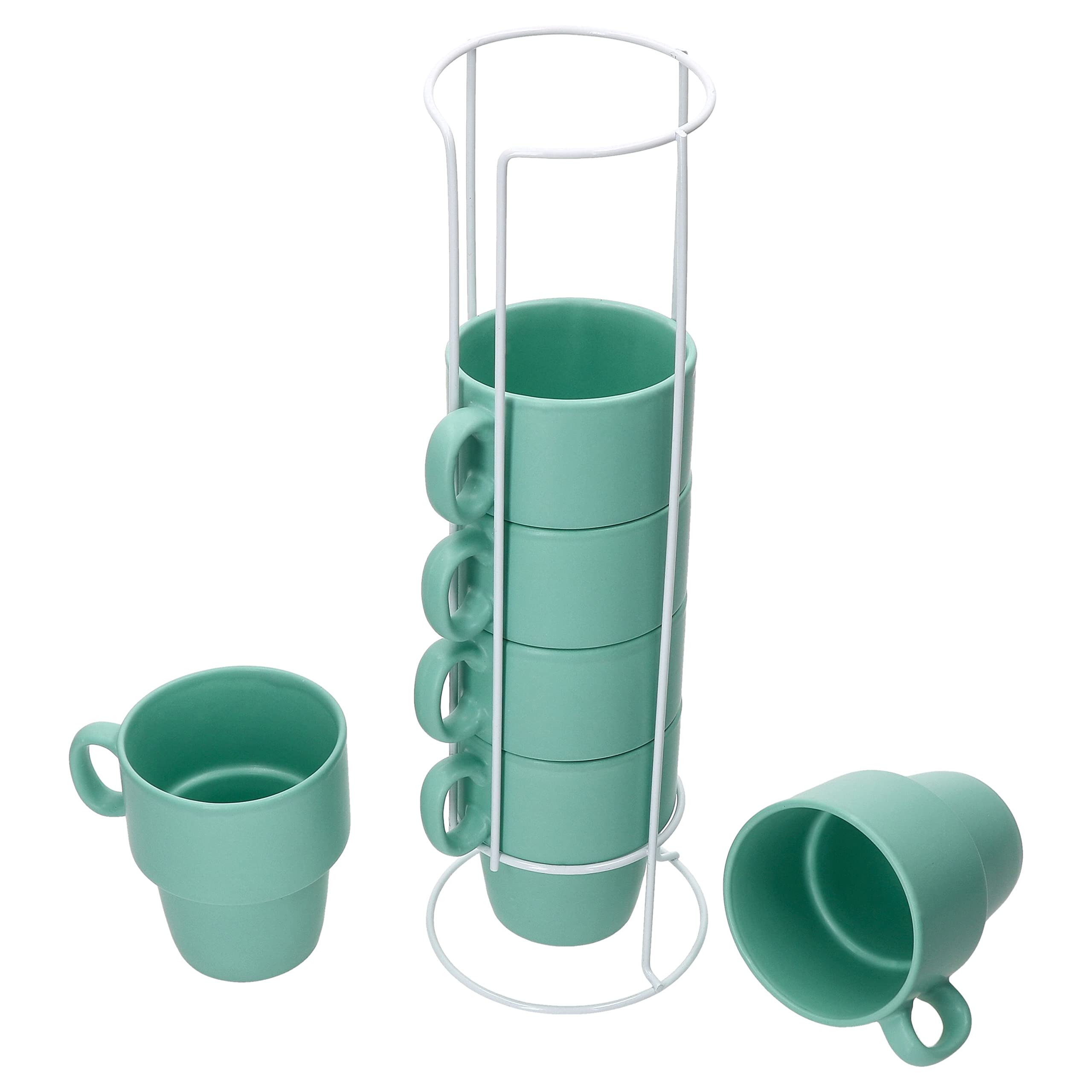MamboCat Lot de 6 tasses à café Stata avec support, 250 ml, en porcelaine, empilables, avec anse, pour café, thé, cacao, cappuccino et latte macchiato pour la maison ou le buffet