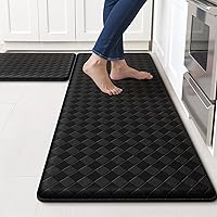 TranquilRelax 2PCS Anti-Fatigue Kitchen Mats Non-Slip Waterproof Cushioned Rugs 17.3x30 + 17.3x47 Black