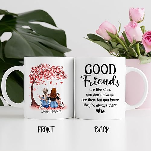 Vista 4 de Taza de café blanca de 2 mejores amigos, 11 onzas, 15 onzas, taza de amistad personalizada para mujeres, mejor amiga, mejor amiga, hermana, hermana