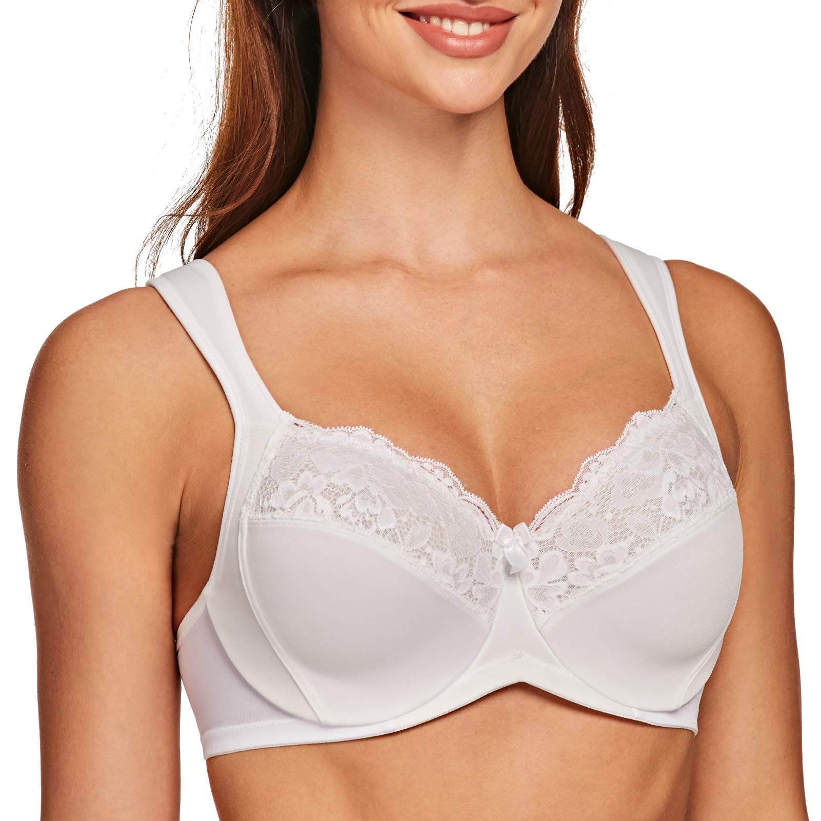 MELENECA Donna Reggiseno Pizzo Minimizer Taglie Forti Cinghie Imbottite Coppa Piena con Ferretto
