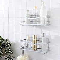 KINCMAX Rust-Resistant Iron Shower Caddies, No-Drill Adhesive Bathroom Shelves, Pack of 2 Silver Shampoo Holders for Showers & Tubs