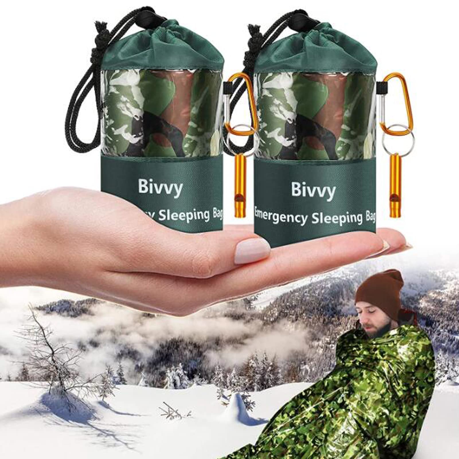 Survival Schlafsack, Notfall Thermo Survival Wetterfest Schlafen Notfall Rettungsdecke Wiederverwendbar mit Pfeife und versiegeltem Zylinder
