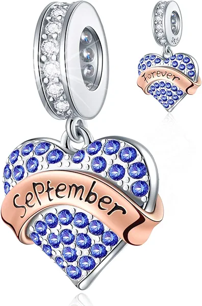EMOSTAR Jan-Dec Birthstone Charms fits European Birthday Bracelet, Dangle 925 Sterling Silver Heart Shaped Pendant with 12 Months Birthstones, Gifts for Mom/Women