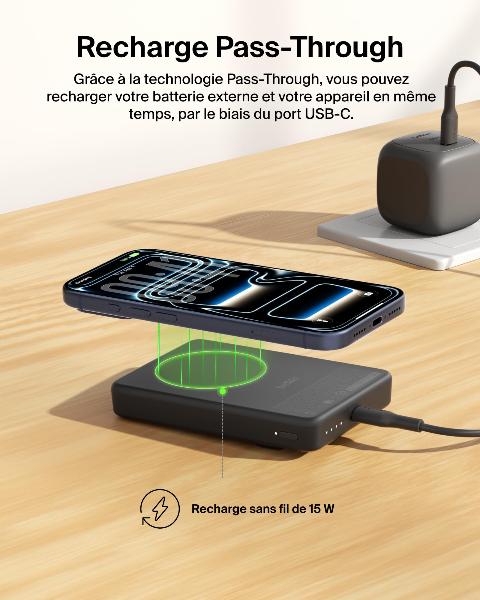 Belkin BoostCharge Slim Batterie Externe Magnétique 10K Et Béquille - Noir