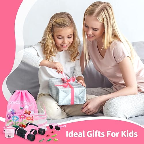 Miniatura 8 de GIFTINBOX Kit explorador para exteriores y receptor de insectos para niños con sombrero, binocular, red de mariposa, silbato con brújula, lupa,