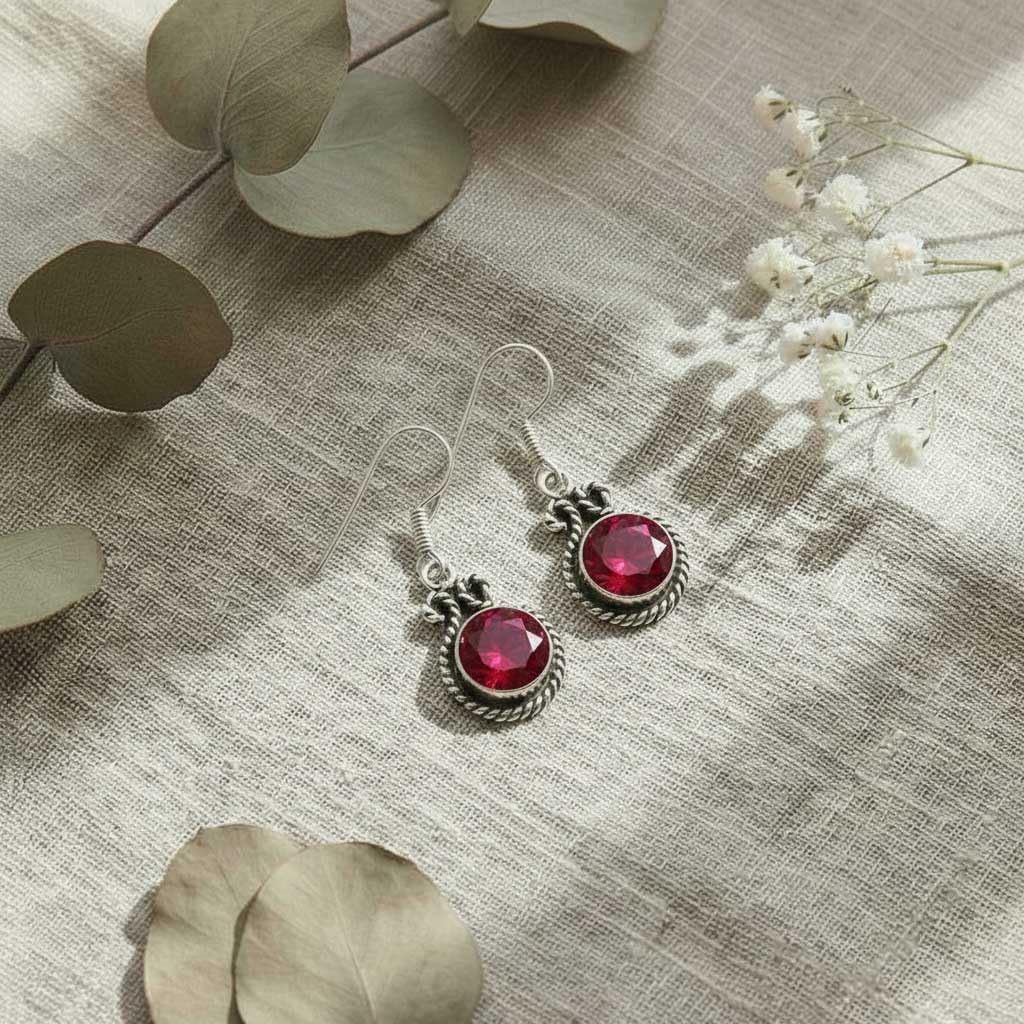 925 Sterling Silver Overlay Handmade Jewelry Round Carnelian, Rose Quartz, Turquoise, Garnet Natural Gemstone Boho Drop Dangle Earring For Women