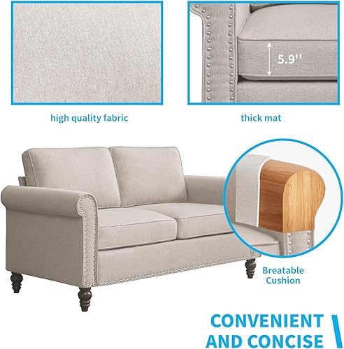 Miniatura 3 de Mjkone Juego de sofá de 3 piezas, moderno sofá seccional y sofá biplaza y sillón, patas de madera en forma de calabaza, tela de lino y diseño de