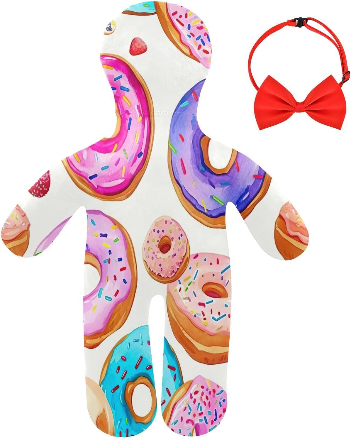 Colorful Donut Human-Shaped Pillow Soft Body Pillows Washable Velvet Pillows for Anxiety Relief Sleeping Cuddling & Support