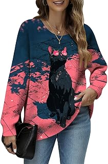 Sponsored Ad - Cobiako Women's Cat Printed Sweater Oversized Cable Knit Long Sleeve Christmas Clothes Casual Autumn Winter...