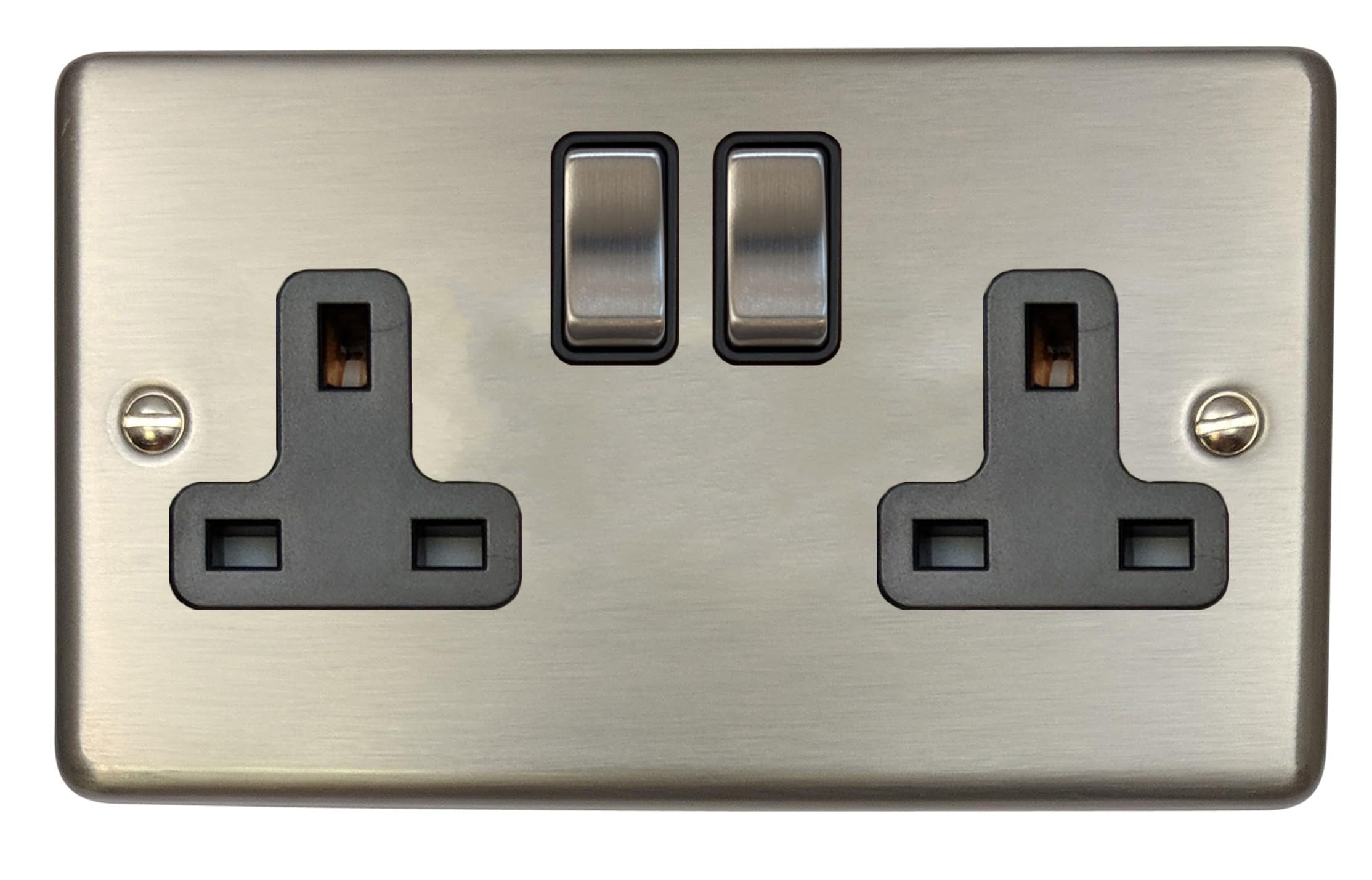 G&H Brassware G&H Css310 Standard Plate Brushed Steel 2 Gang Double 13A Switched Plug Socket