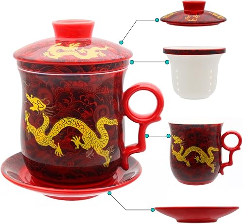 Miniatura 8 de Taza de té de porcelana con tapa de infusor y juegos de platillos  Taza de café de cerámica china Jingdezhen Taza de té de hoja suelta Sistema de