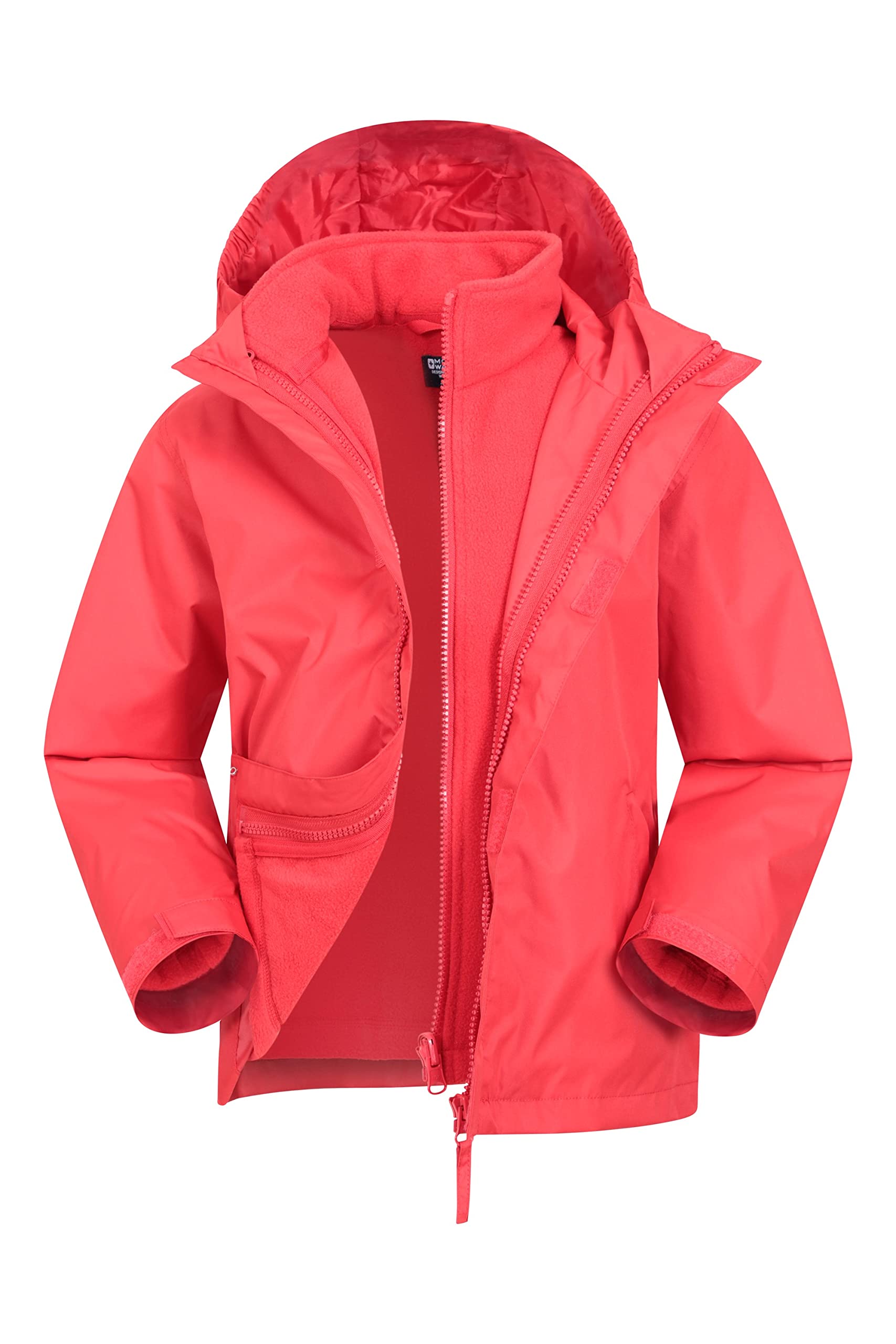 Mountain Warehouse Red Fell Kids 3 In 1 Jacket - Water-Resistant Triclimate Raincoat, Detachable Inner Coat & Packaway Hood - For Walking, Hiking & Outdoors Kids Size 2-3 Years