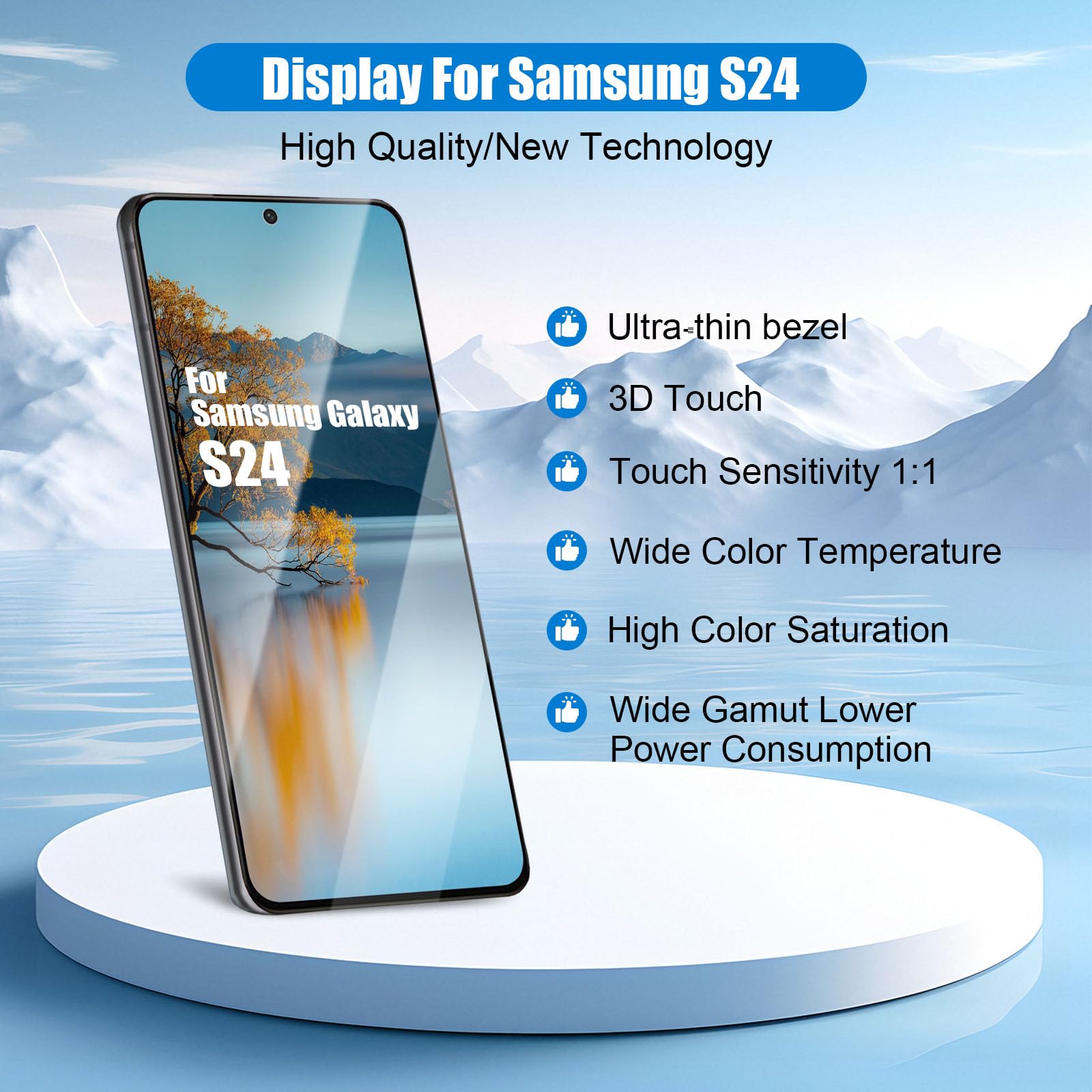 DTD Pantalla para Samsung Galaxy S24 5G LCD SM-S921B, SM-S921B/DS, Montaje con Herramientas (Negro con Marco, sin reconocimiento de Huellas Dactilares)