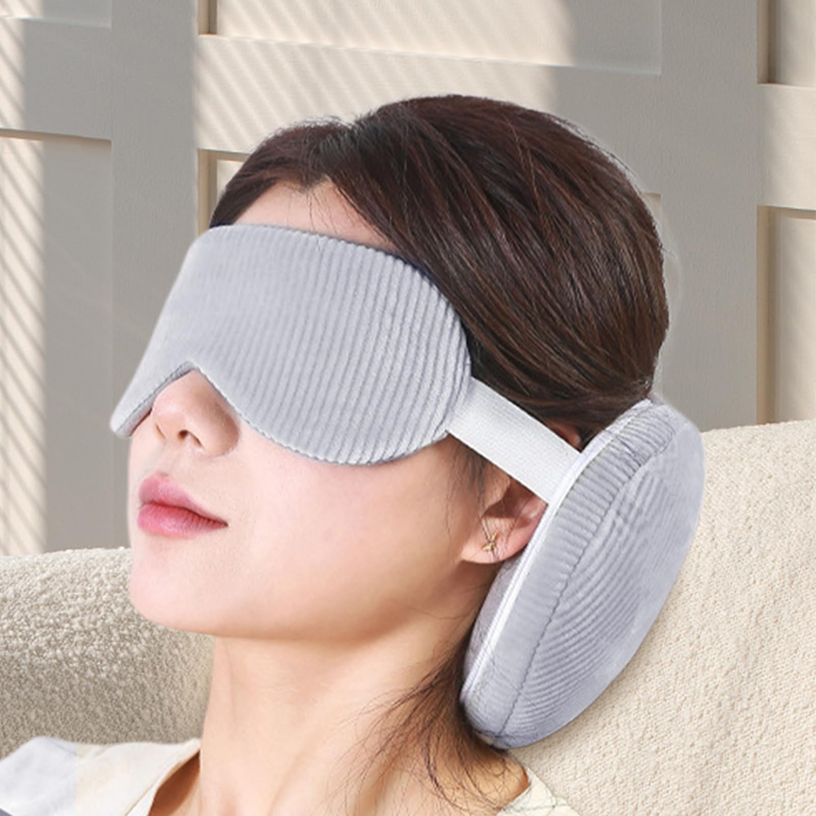 XJBTBA Lekka poduszka podróżna, miękka poduszka samolotowa, zagłówek podróżny z osłoną oczu, wygodna poduszka pod szyję, poduszka kempingowa o ergonomicznym stylu, akcesorium wakacyjne do spania w