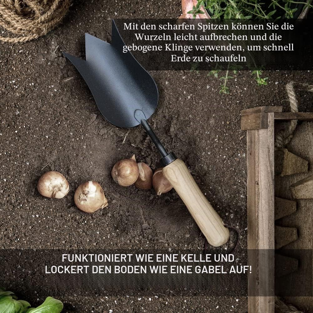 Colwelt Gartengeräte-Set, 8-teilig, Gartengeräte mit Holzgriff, einschließlich Gartentasche, Kniepolster, Handschuhe, Gartenschere, Kelle, Tulpenkelle, Grubber – Gartengeschenke für Damen und Herren
