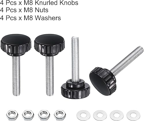 Miniatura 502 de uxcell Juego de 4 perillas moleteadas, tornillos de pulgar con tuercas y arandelas, rosca macho métrica M6 x 1.378 in, cabeza de plástico de 0.984