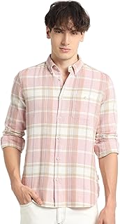 THE BEAR HOUSE Men's Slim Fit Tartan Checked Button-Down Collar Oxford Weave Cotton Casual Shirt