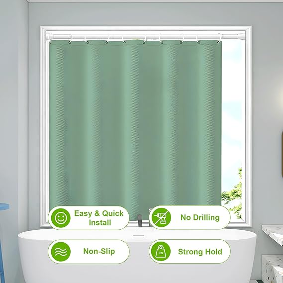 Shower Curtain Pole Extendable Curtain Poles 115-195 cm Tension Rods for Curtains Net Curtain Rods Shower Curtain Rod Extendable Telescopic Curtain Pole No Drilling Spring Rod for Windows,Bathroom