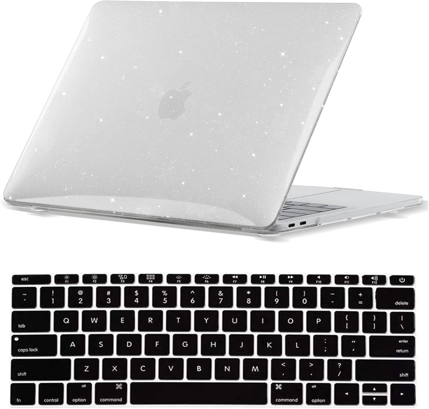Laptop Case Compatible with MacBook Air 13 inch Case 2010-2017 Release Model A1466 A1369, Glitter Sparkle Pattern Translucent Plastic Shell Cover & Keyboard Cover Skin - White