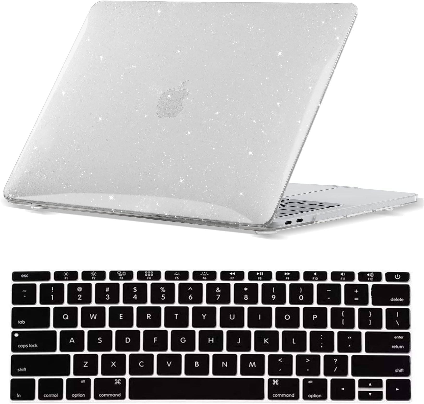 Laptop Case Compatible with MacBook Pro 13 Inch Case 2016-2020 Release A2338 M1 A2289 A2251 A2159 A1989 A1708 A1706, Glitter Sparkle Bling Pattern Plastic Shell & Keyboard Skin - White