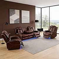 Vista 26 de Sofá reclinable individual eléctrico para muebles de sala de estar, silla reclinable de cuero con luces LED, puertos USB, almacenamiento oculto