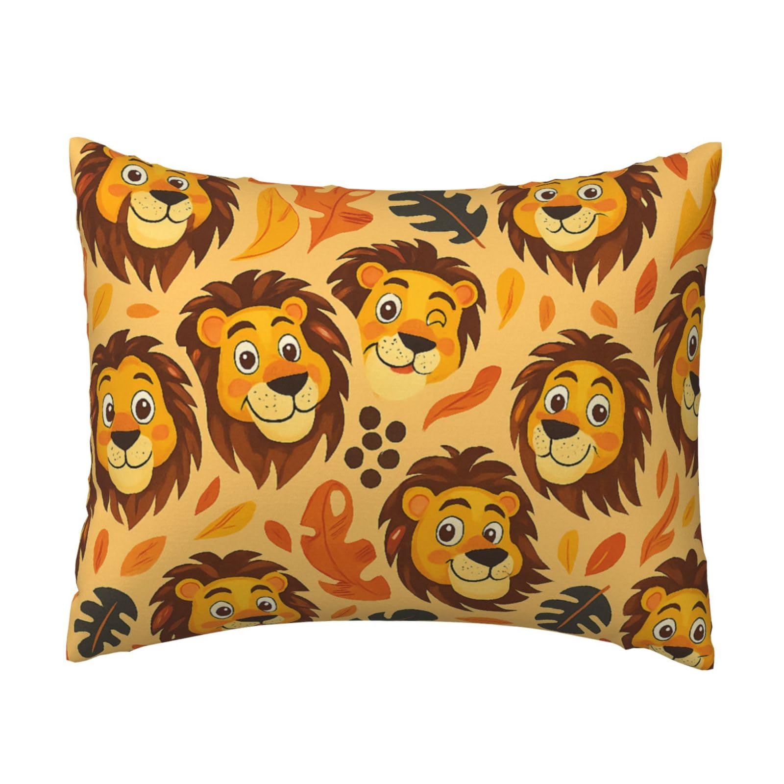 Cute Lion Faces and Leaves Pillowcase Soft Plush with Zipper Decorative Pillowcovers 16x20 in