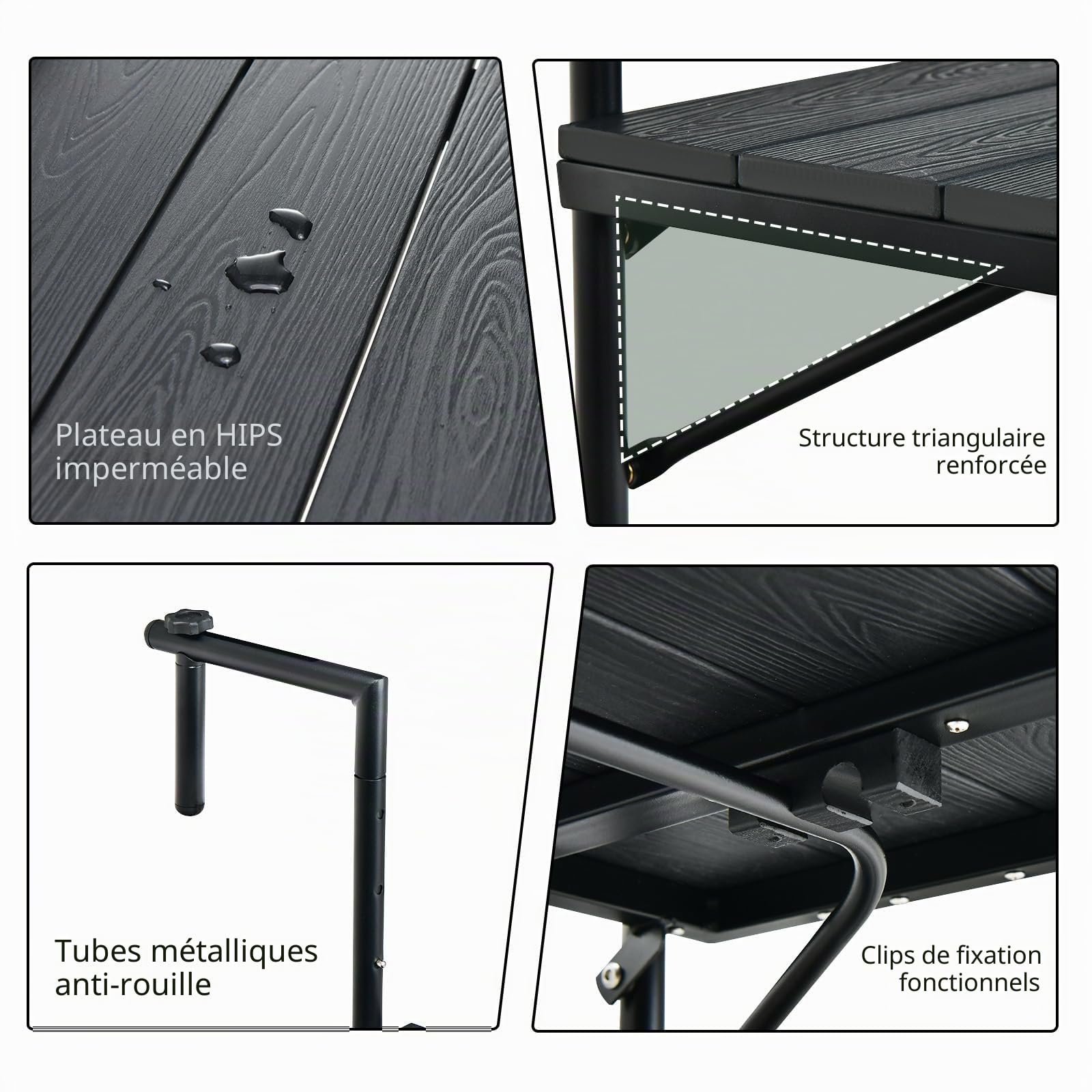 KOMFOTTEU Table Balcon Suspendue Pliable, 3 Hauteur réglable, Noir