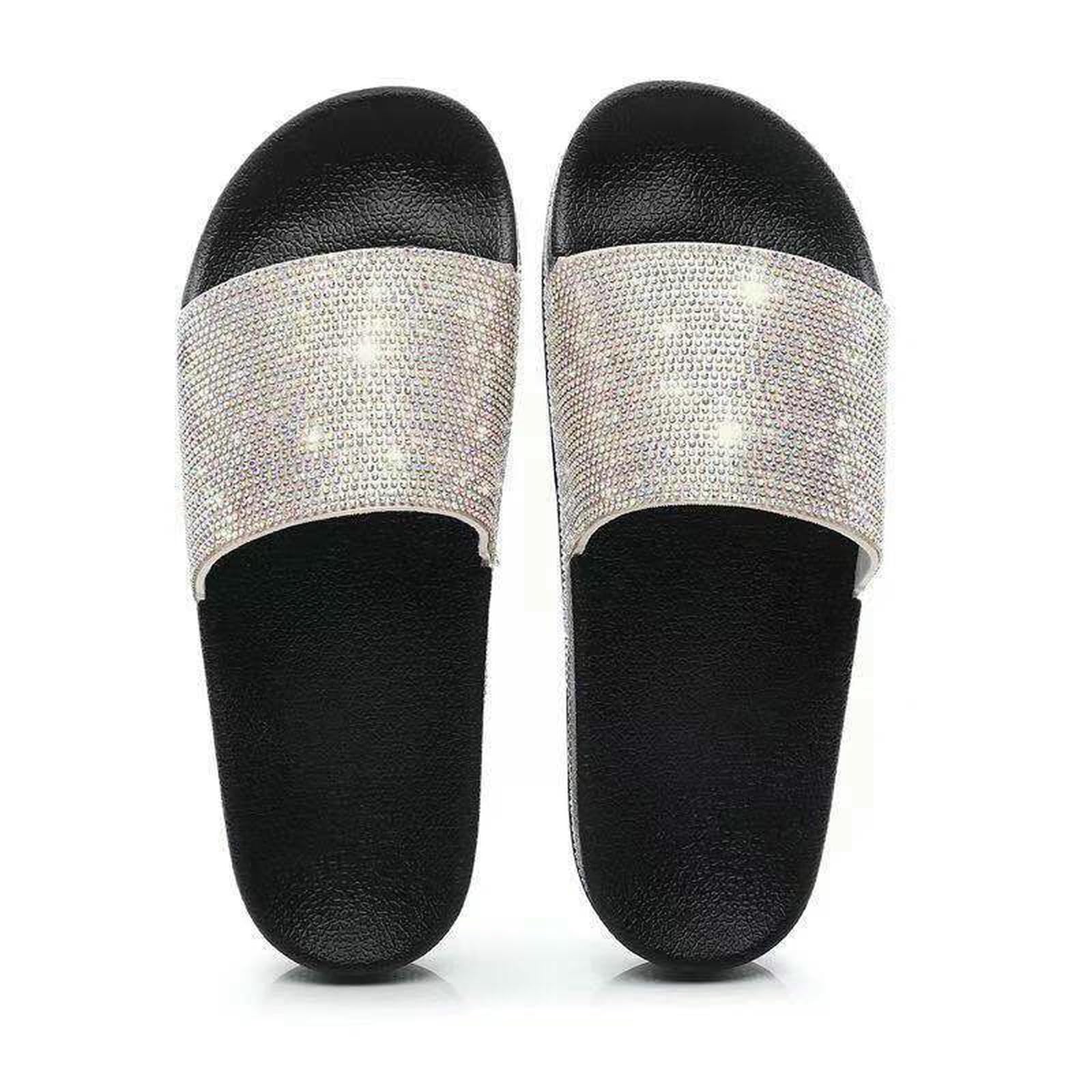 Damskie kapcie pantofle dla kobiet, modna odzież wierzchnia, luźne japonki, grube sandały, moda damska - czarne kolorowe diamenty-41