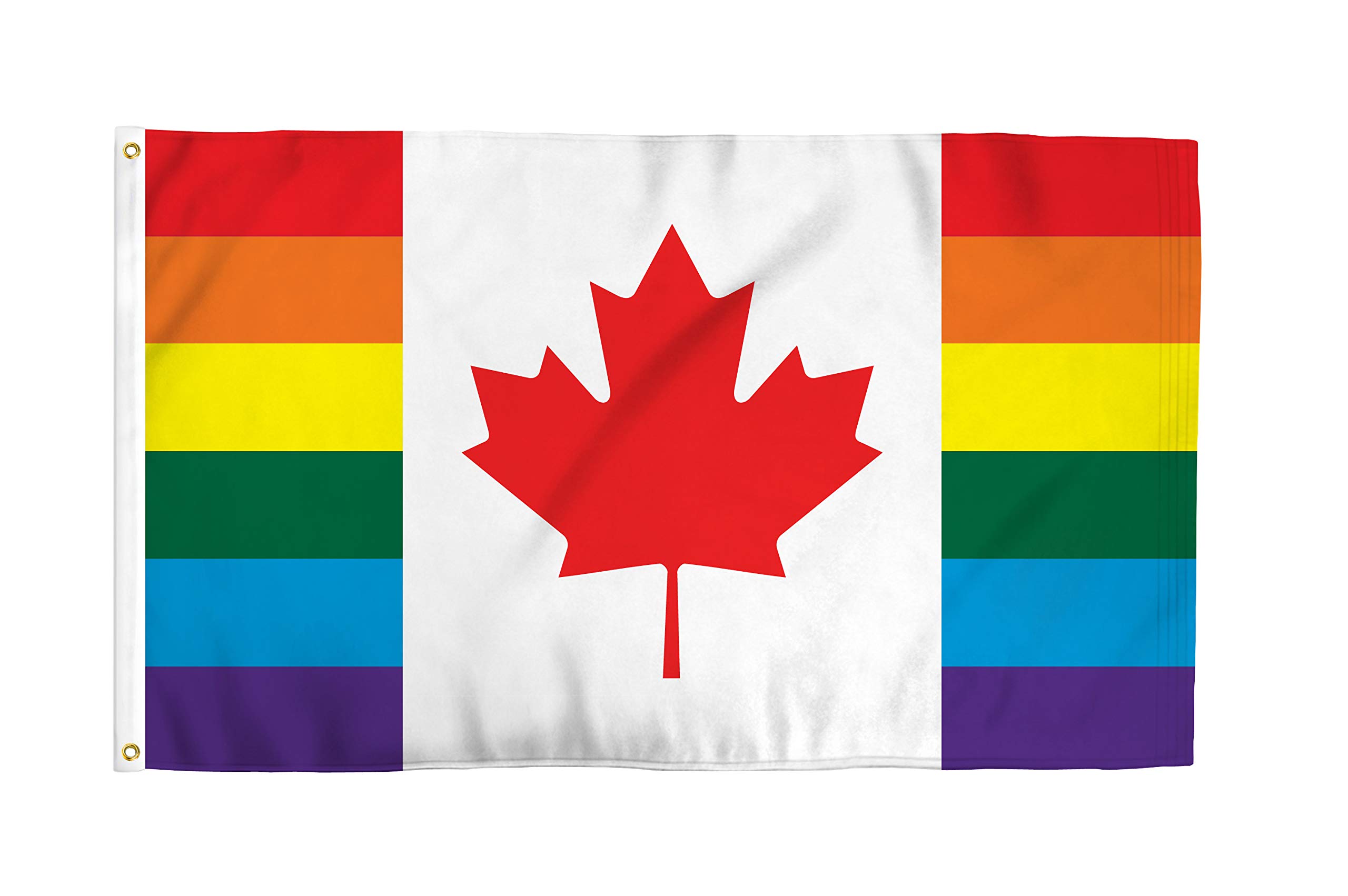 Canada 3x5 Foot LGBTQ+ Pride Flag - Bold Vibrant Colors, UV Resistant, Golden Brass Grommets, Durable 100 Denier Polyester, Mighty-Locked Stitching - Perfect for Indoor or Outdoor Flying!