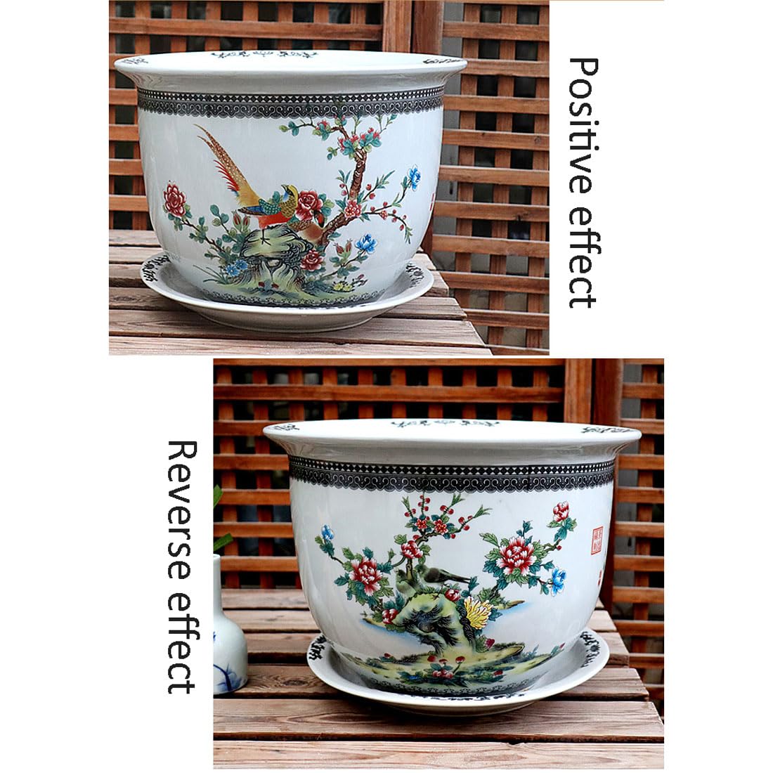 Dekoracyjna doniczka z niebiesko-białej porcelany, doniczka ogrodowa na sukulenty, donica na rośliny urny, donica na rośliny z wzorem kwiatowym i ptaków, mała doniczka ogrodowa na kwiaty, B,