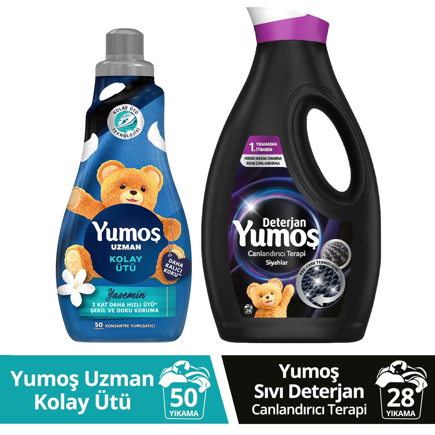 Yumoş Kolay Ütü Yumuşatıcı 1200 ml + Yumoş Sıvı Canlandırıcı Terapi Siyahlar 1690 ml (3 paketi)