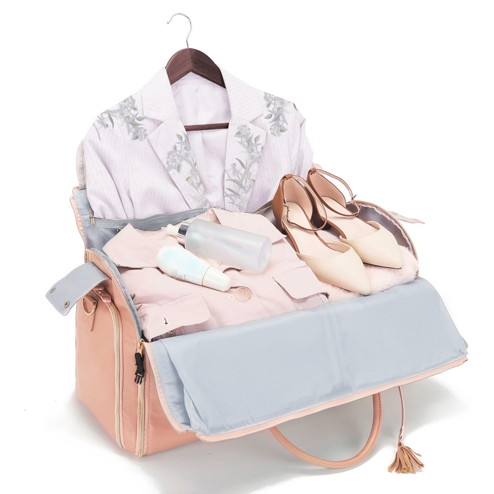 Borsa porta abiti pieghevole 3 in 1 per viaggi, borsone da viaggio in pelle di grande capacità con custodia per scarpe, convertibile da appendere per abiti da fine settimana, grande borsa da viaggio