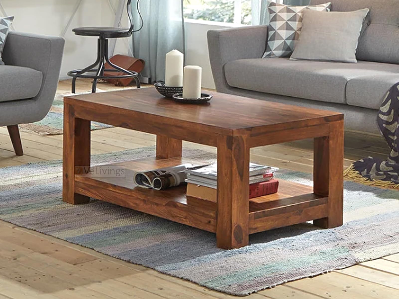 VeLivings Solid Sheesham Wood Center Coffee Table for Living Room | Wooden Sofa Centre Table for Home & Office | Teapoy Tea Table (Honey Brown Finish)-image-44