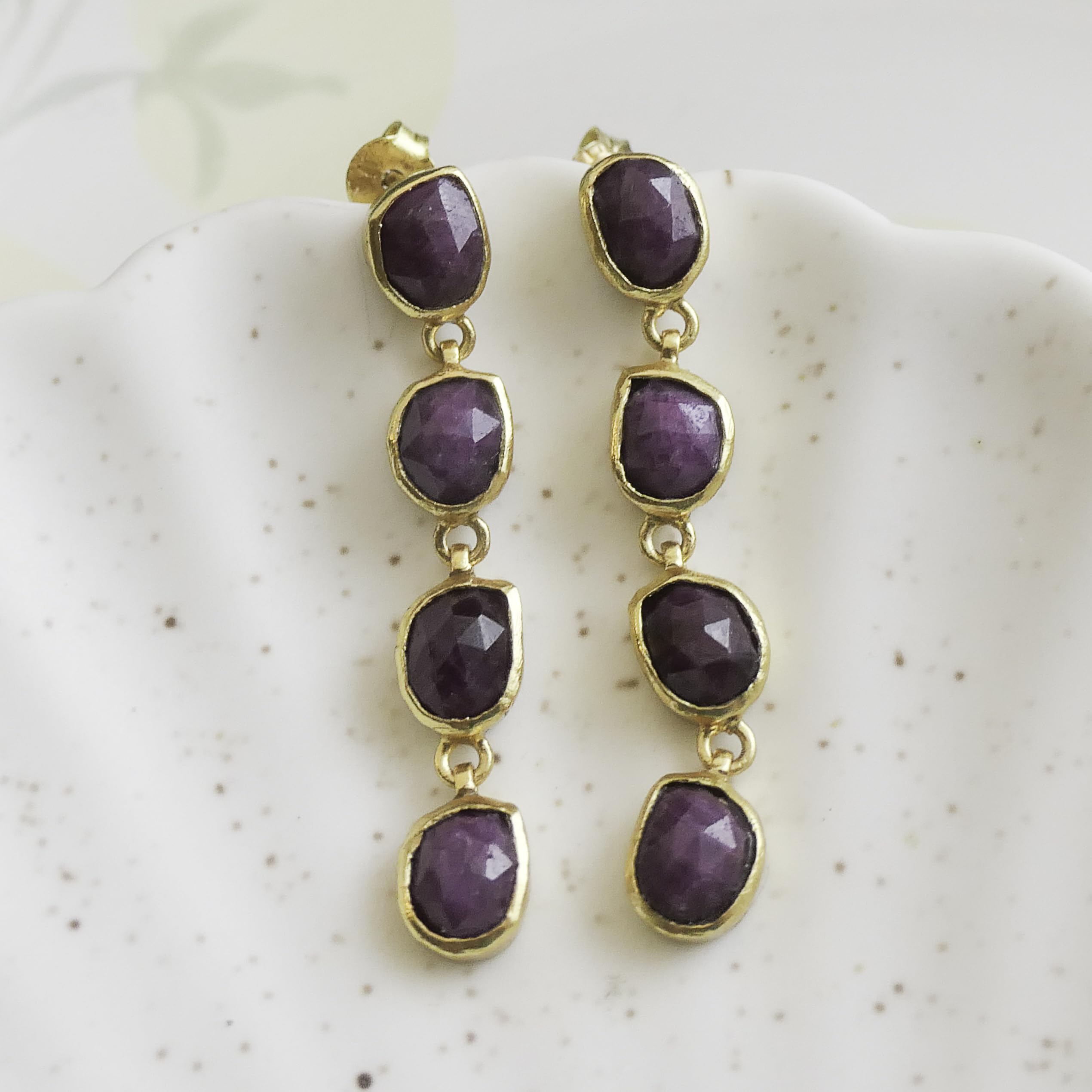 Statement Ohrringe Rubin Vergoldet 925 Sterling Silber