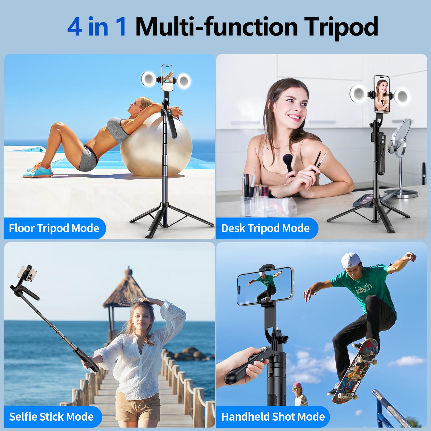 Trípode de seguimiento facial automático con soporte de rotación de 360 grados, seguimiento de movimiento Ai de 70.9 pulgadas, rotación de palo selfie celular con control remoto, soporte de teléfono