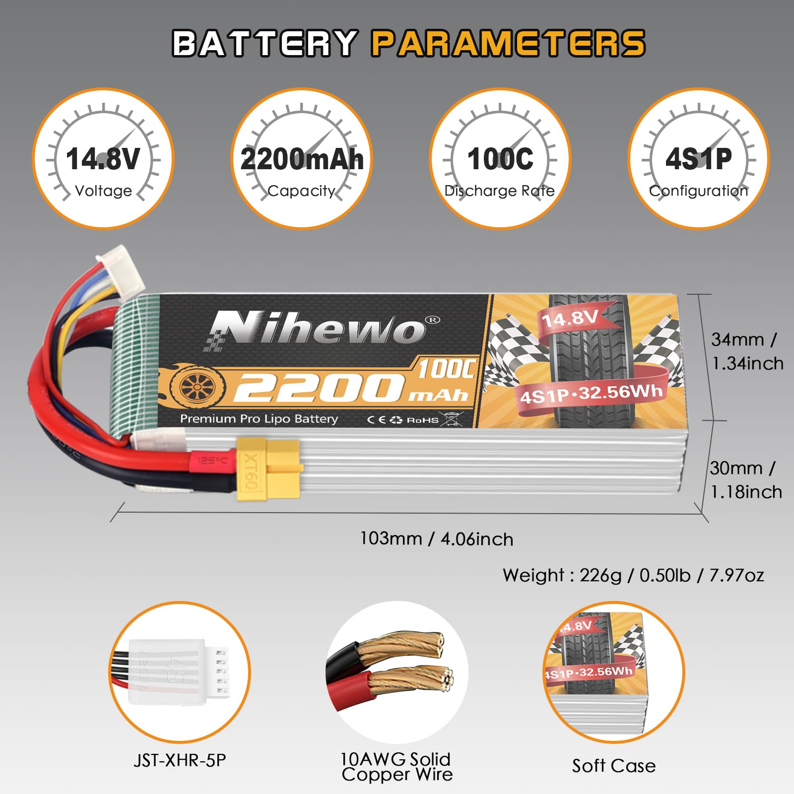 4S Lipo Akku 14.8V 2200mAh 100C XT60 Stecker für Drohne LKW 2Stück | 14.8V 2200mAh RC Akku Soft Case 100C XT60 Stecker für FPV Drohne RC Quadcopter Helikopter Flugzeug Auto LKW Boot RC Modelle