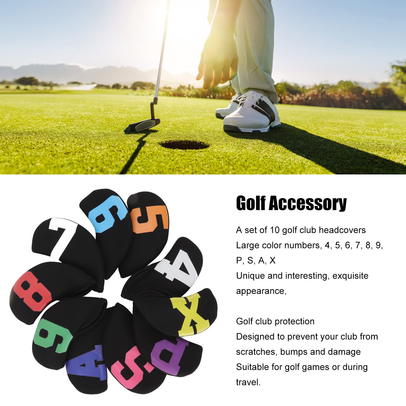BORDSTRACT Copritesta in Ferro da Golf Premium da 10 Pezzi, per Protezione Mazze, Neoprene Impermeabile, con Grande Numerazione dei Colori