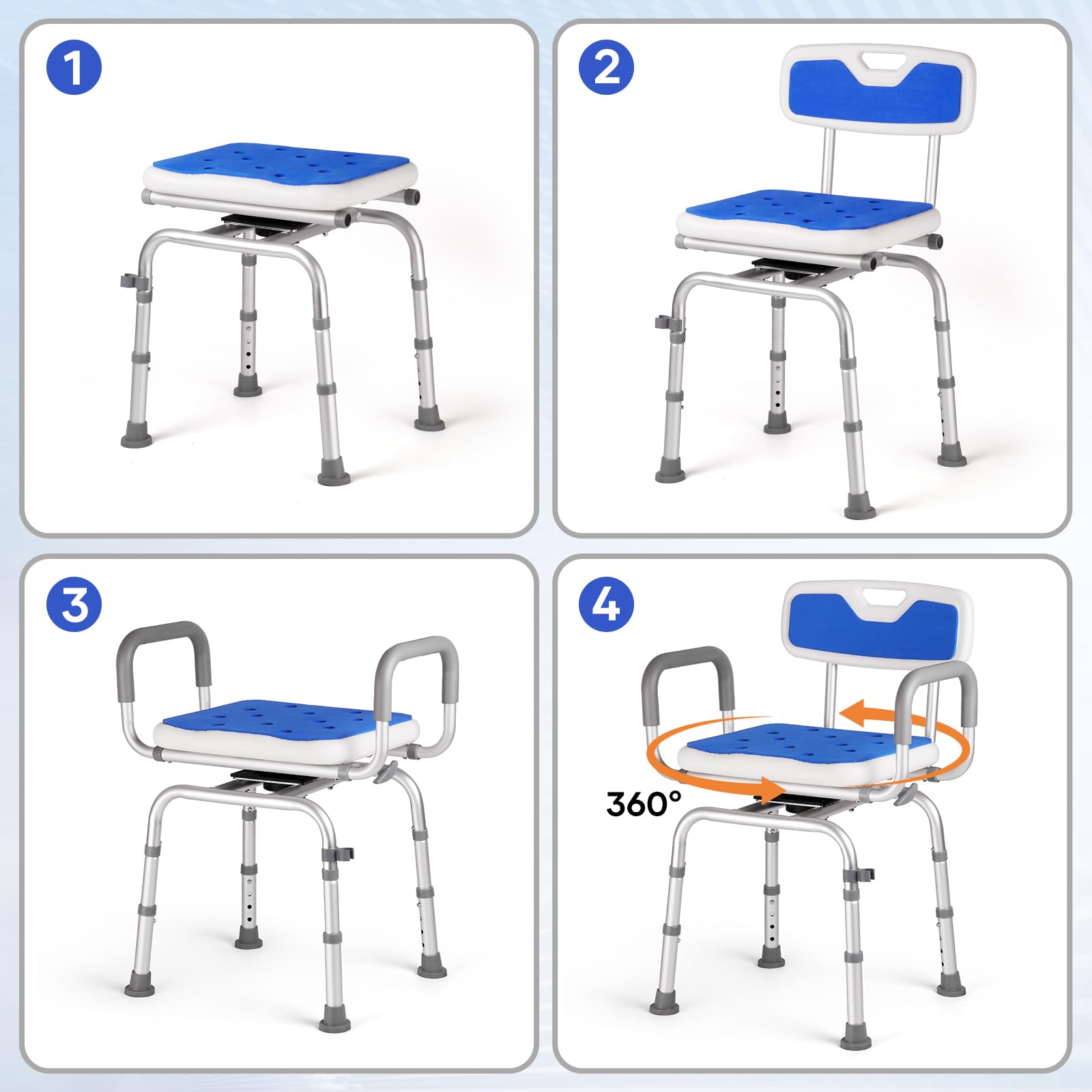Silla de ducha con asiento giratorio de 360 grados
