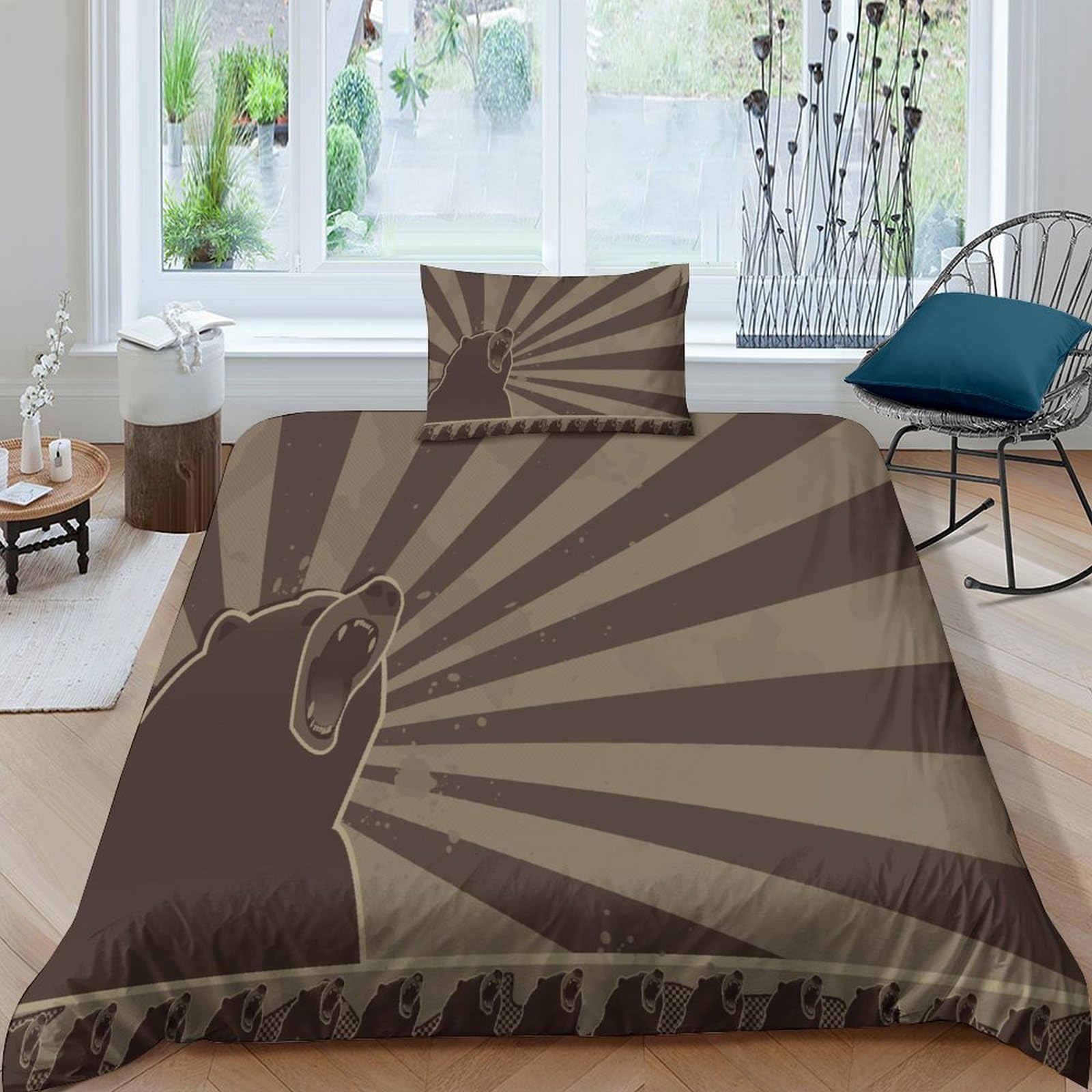 Housse de couette ours brun 3D en microfibre 135x200 cm avec taies
