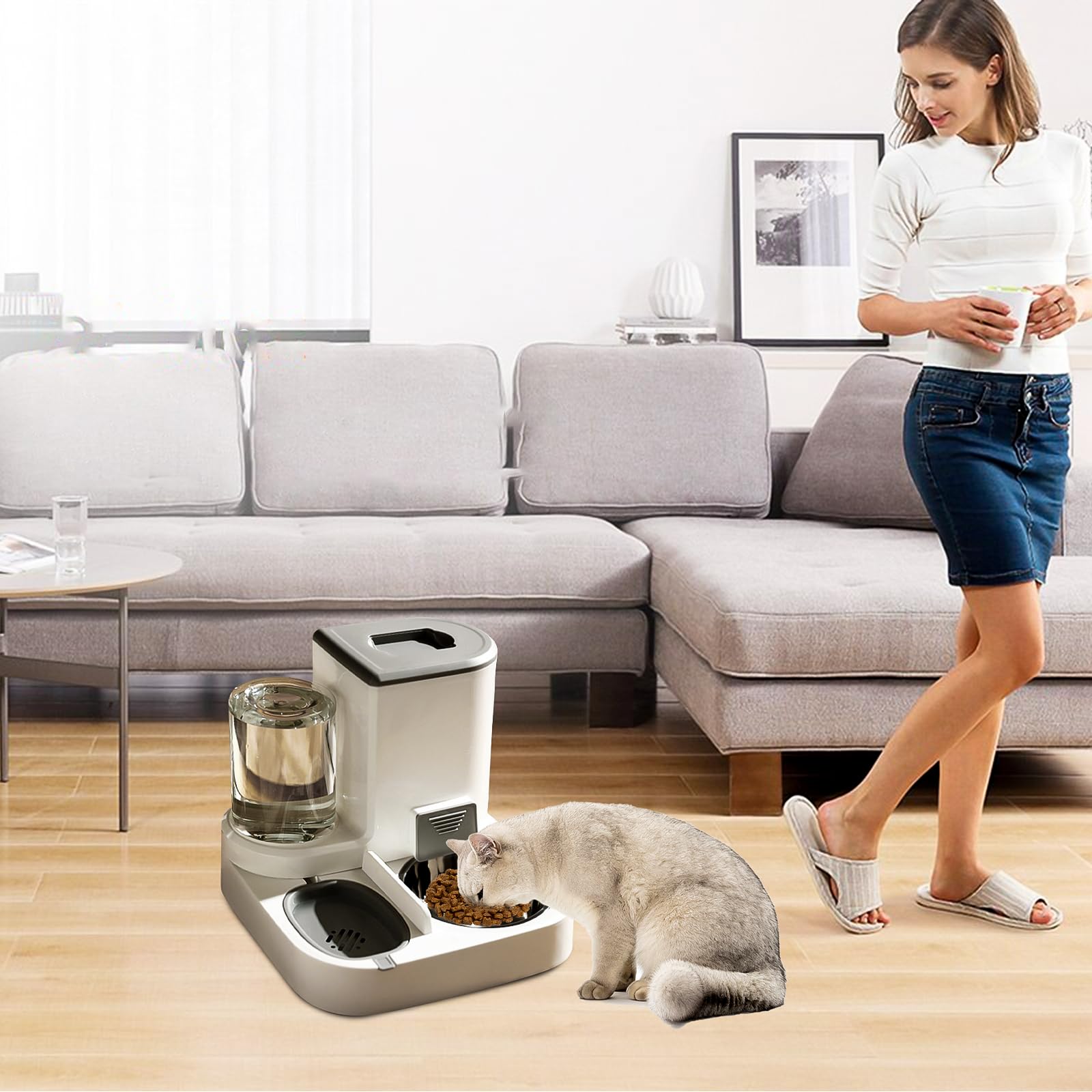 PETCUTE Dispensador Automático de Alimentos y Agua para Mascotas 2 en 1,Comedero y Bebedero para Perros Gatos Animales,Comedero para Gatos,Fácil de Limpiar,Dispensador de Agua para Mascotas