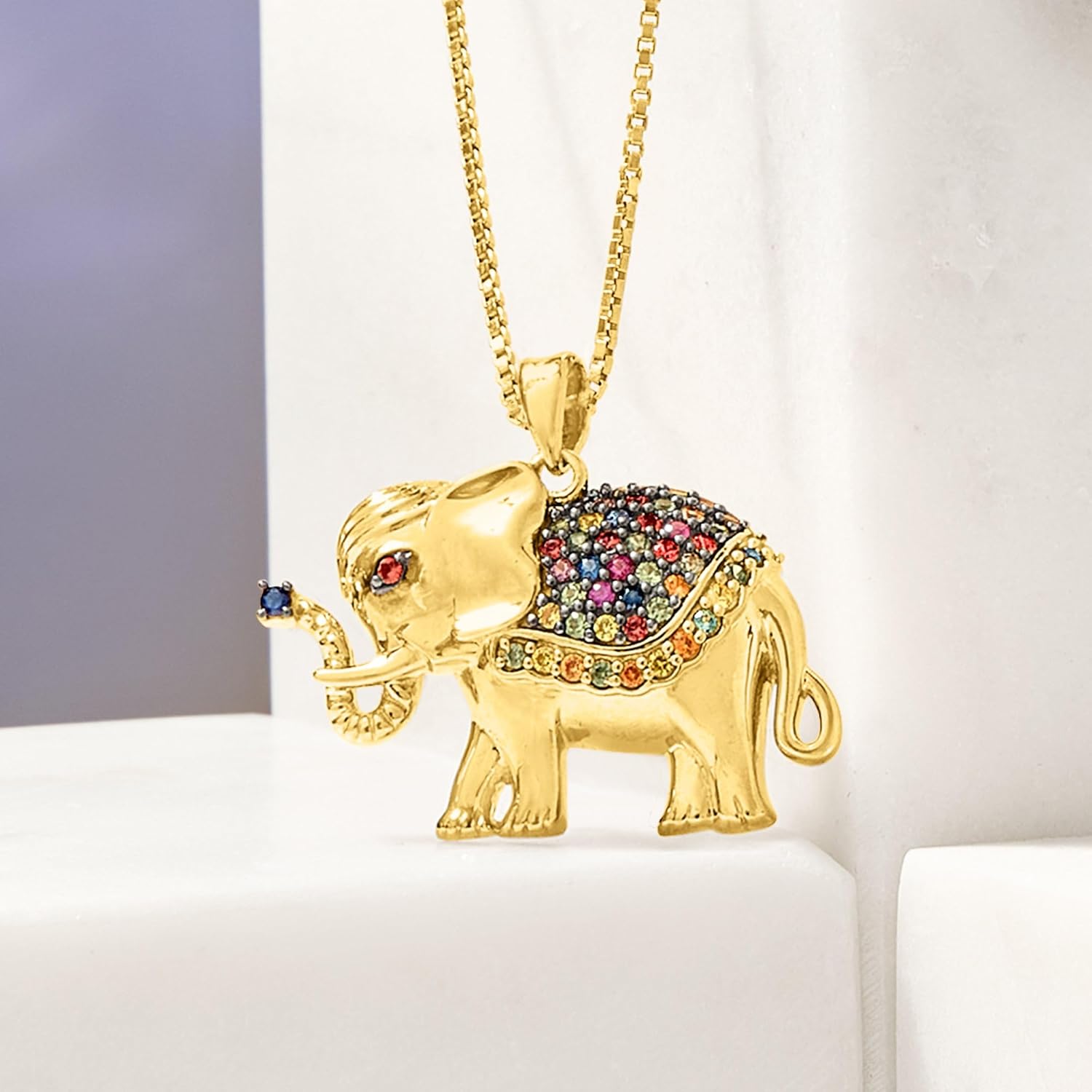 Ross-Simons 0.50 ct. t.w. Multicolored Sapphire Elephant Pendant Necklace in 18kt Gold Over Sterling. 18 inches - Image 4