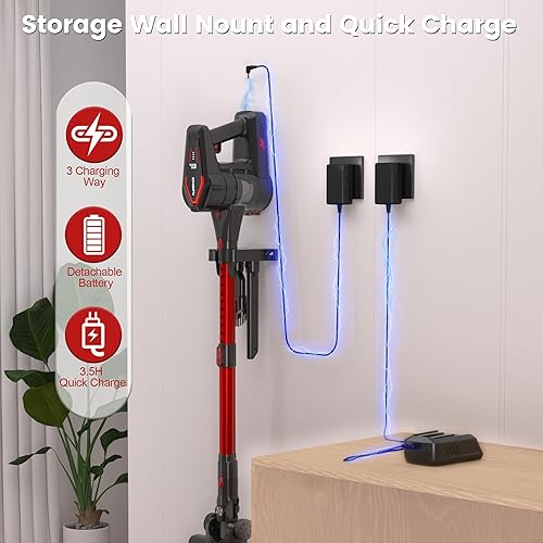 Miniatura 7 de Aspiradora inalámbrica, 450 W45 KPA, aspiradora de mano ligera con pantalla LED, aspiradora recargable para el hogar, madera dura, alfombras, pelo