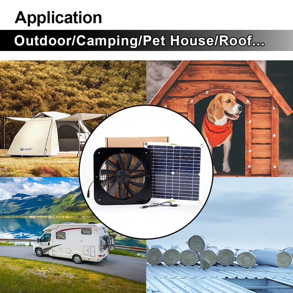 Extractor solar, 50W Ventiladores Industriales, Ventilación Eficiente, Impermeable, Para Gallineros, Invernaderos, Cobertizos, Casas de Mascotas