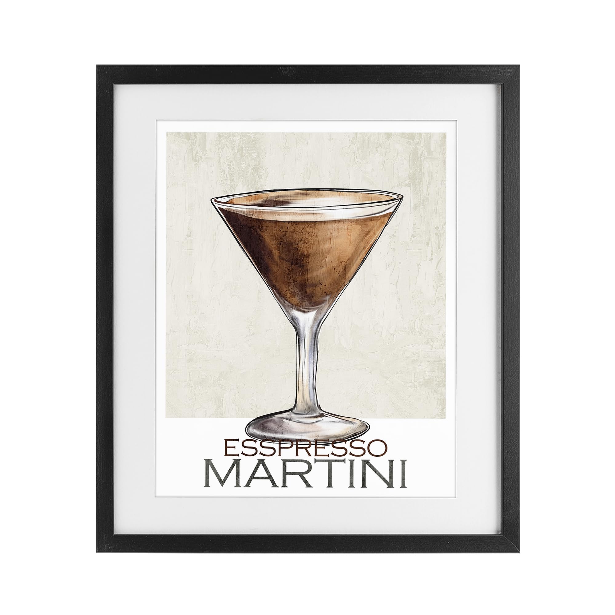 Stupell Industries Midnight Black (Textured) Sophisticated Espresso Martini, 17 X 21 Inch Framed Print Under Glass