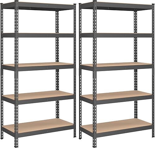 SONGMICS Estantes de almacenamiento de 5 niveles, carga de 2310 libras, juego de 2 almacenamiento de garaje, montaje sin tornillos, unidad de