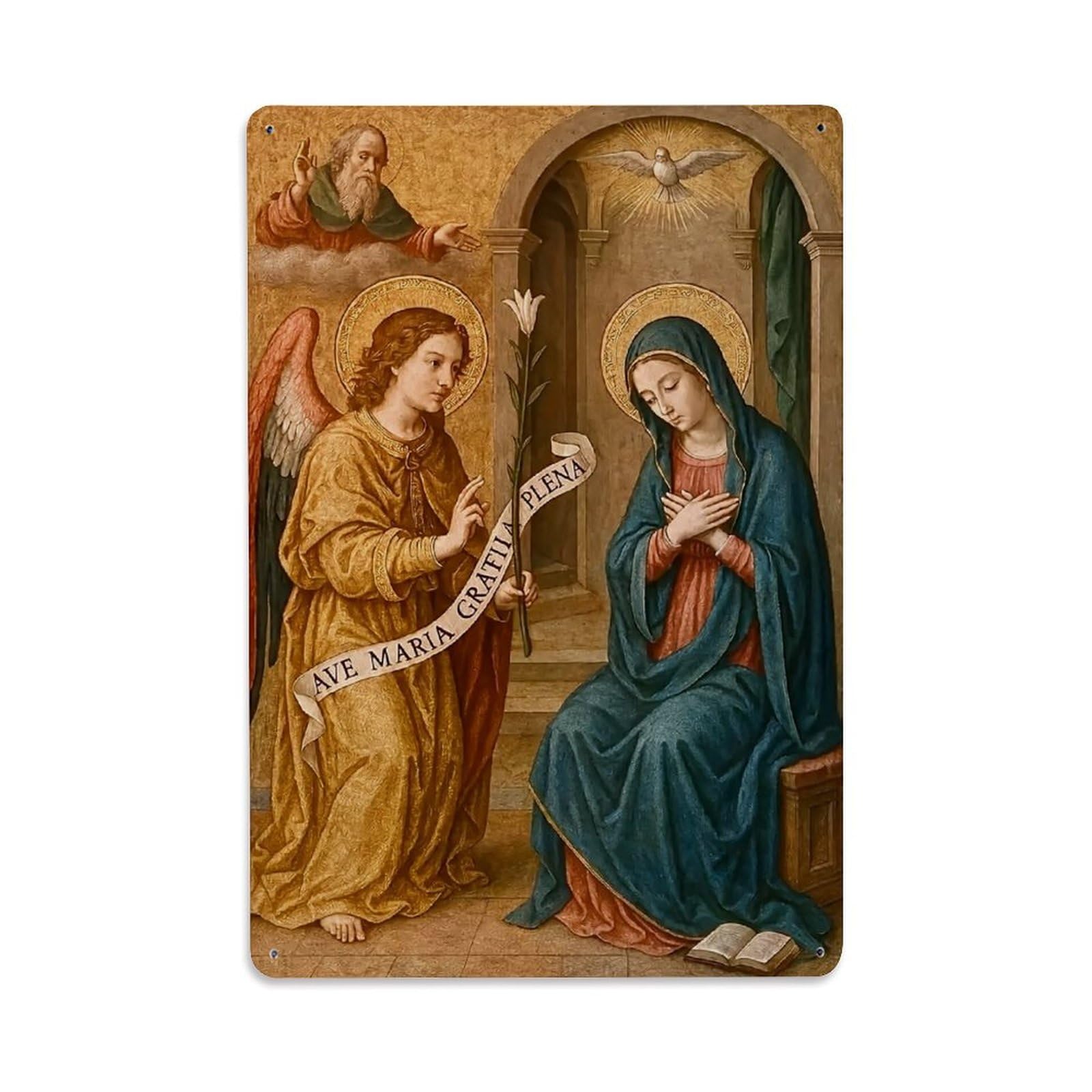 Jdfenggu Vintage Annunciation Religious Art Print Retro Metal Tin Sign, Metal Poster For Bar, Home, Man Cave, Kitchen, Laundry Room Art Decor 8X12 Inch