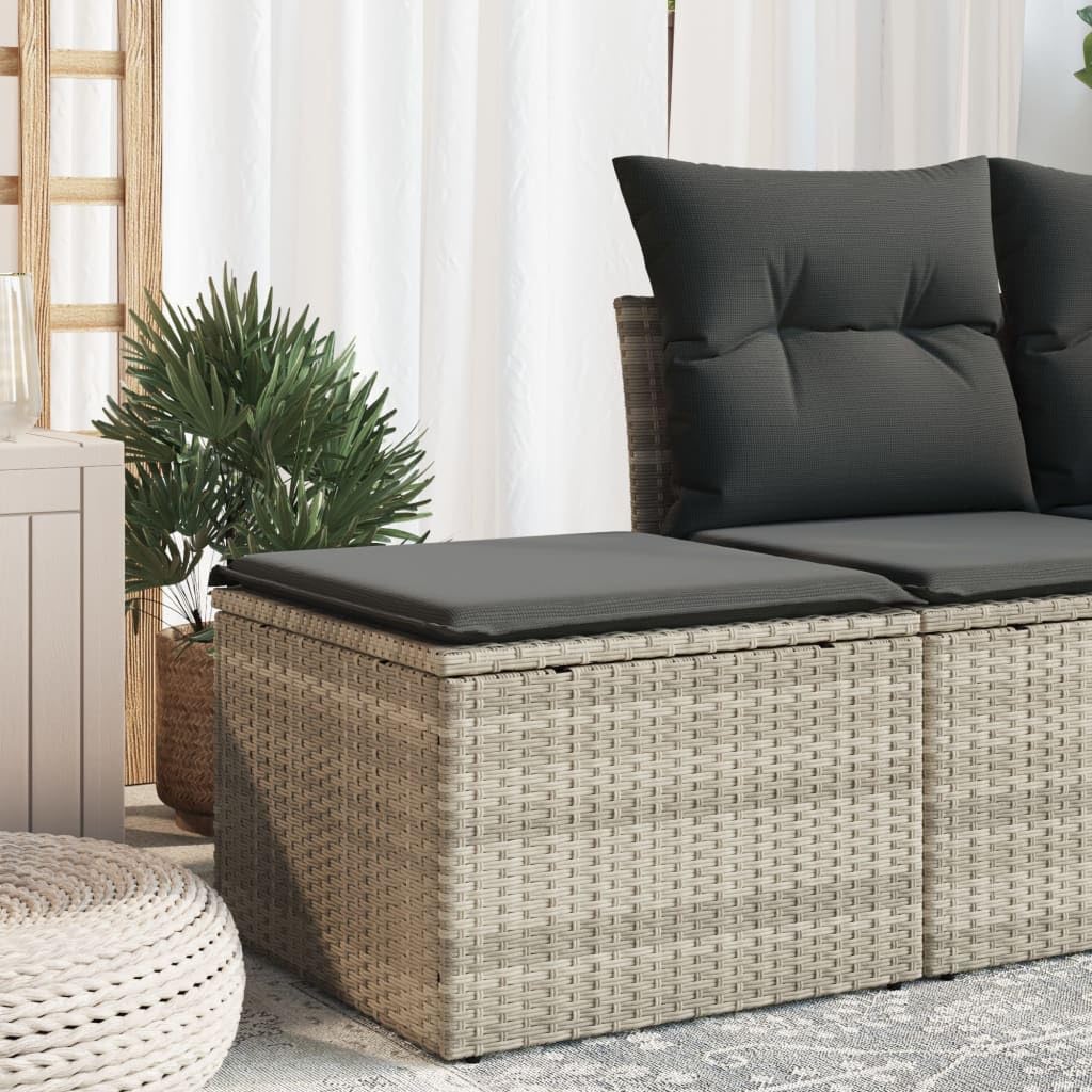 vidaXL Taburete de Jardín con Cojín, Reposapiés con Funda Extraíble, Asiento de Exterior, Taburete para Patio Terraza, Ratán Sintético Gris Claro
